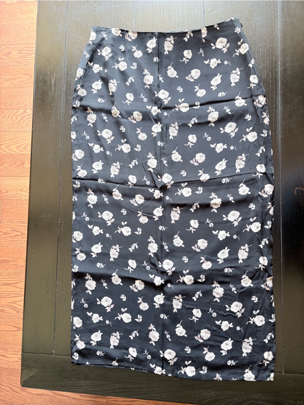 Black Floral Maxi Skirt with White Rose Print